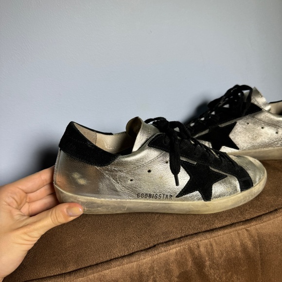 Golden Goose Superstar Sneakers Round Toe Lace Up Low Top Leather in Silver - Picture 9 of 15